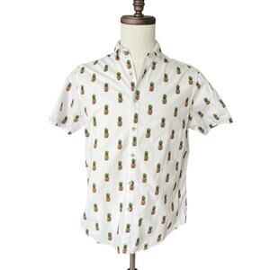 Denim & Flower Ricky Singh White Short Sleeve Shirt Men' M Slim Fit Pineapple